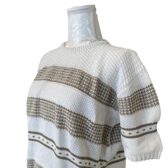 Vintage 80s Carriage Court Classic White Green Grecian Cotton Knit Top Sz Medium - Picture 9 of 16